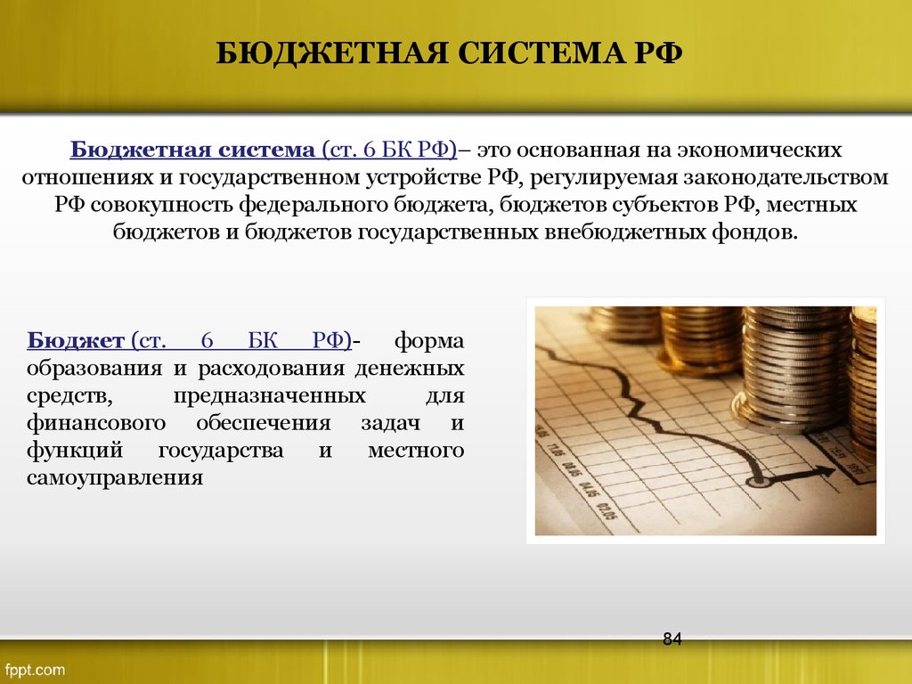 Бюджетная система (ст. 6 БК РФ)– это основанная на экономических отношениях и государственном устройстве РФ, регулируемая законодательств
