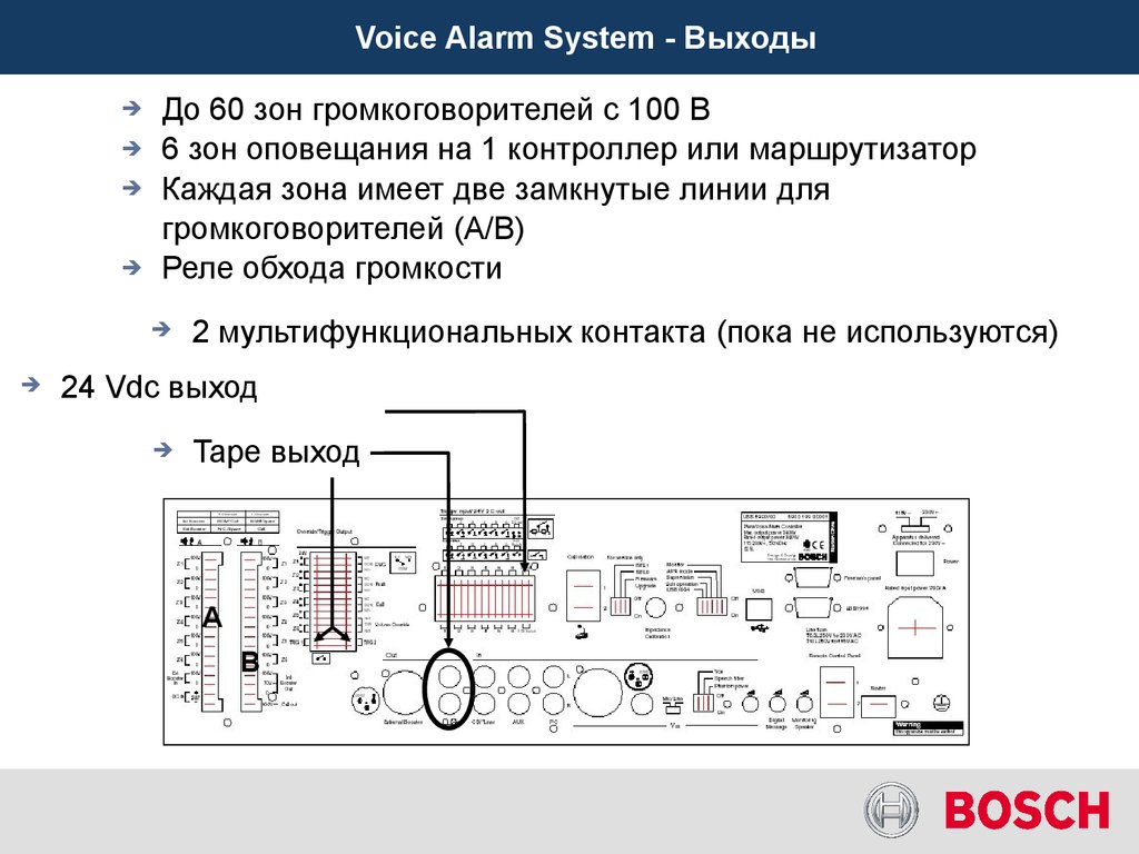 Voice Alarm System - Выходы