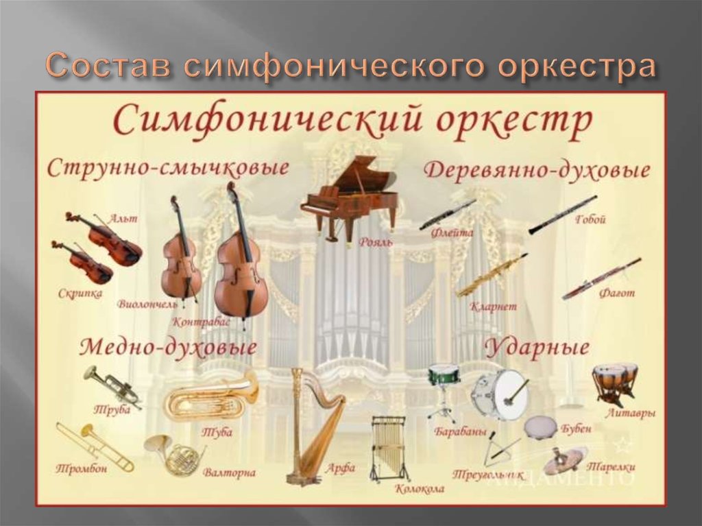 Расположение инструментов в симфоническом оркестре схема музыкальных