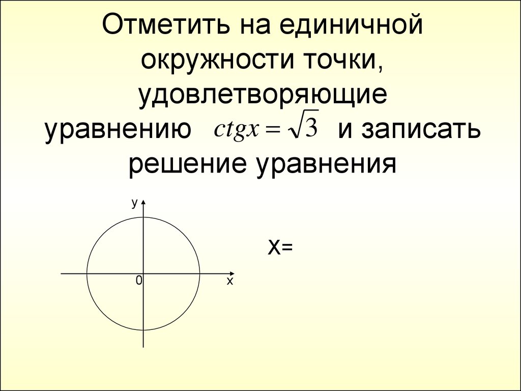 Отметить на единичной окружности точки, удовлетворяющие уравнению и записать решение уравнения