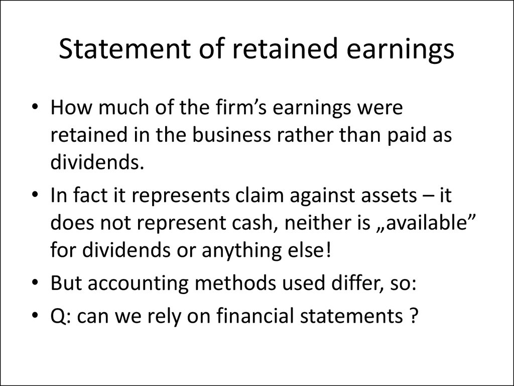treatment of retained earnings in cash flow statement
