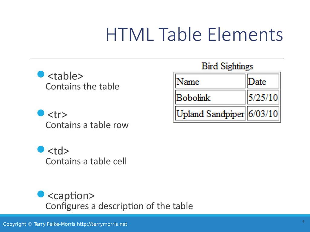 HTML Table Elements
