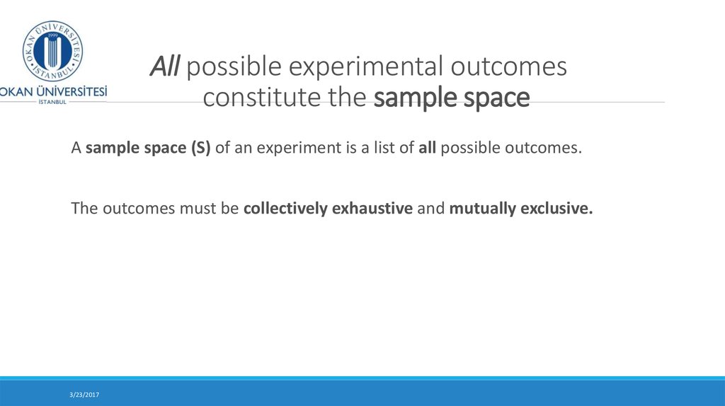 All possible experimental outcomes constitute the sample space