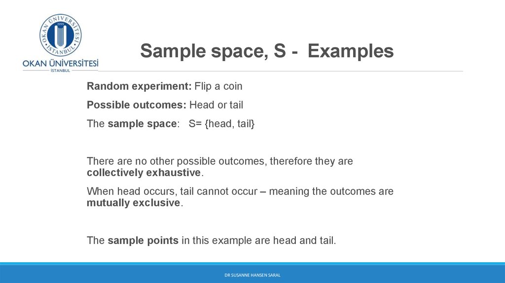 Sample space, S - Examples