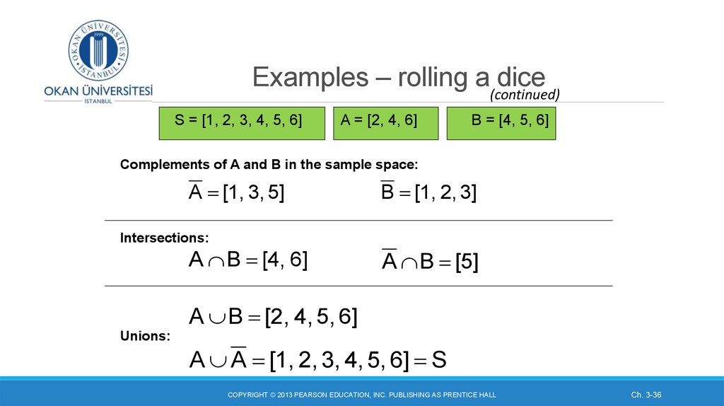 Examples – rolling a dice