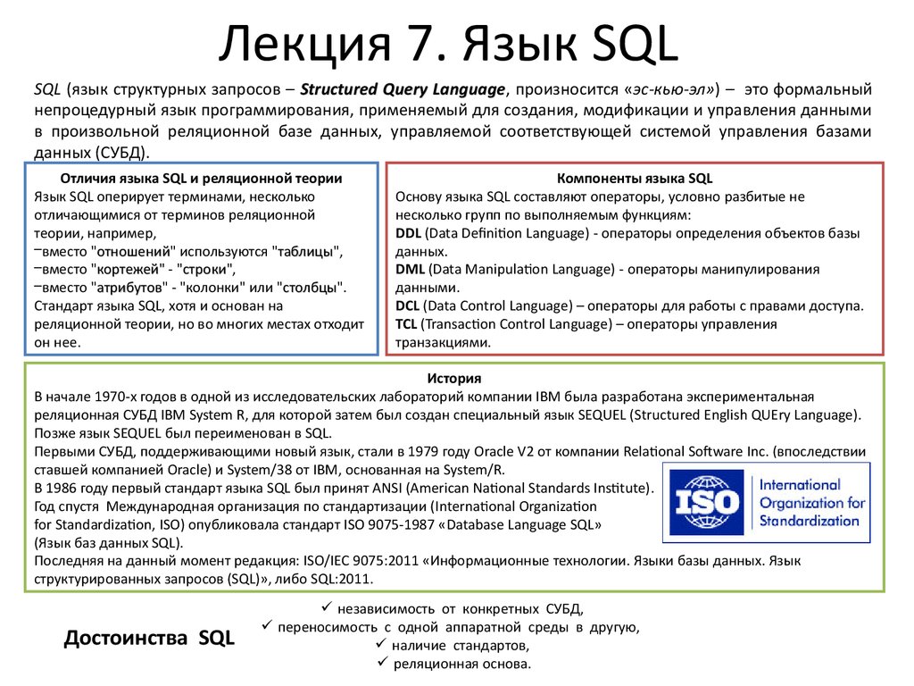 Лекция 7. Язык SQL