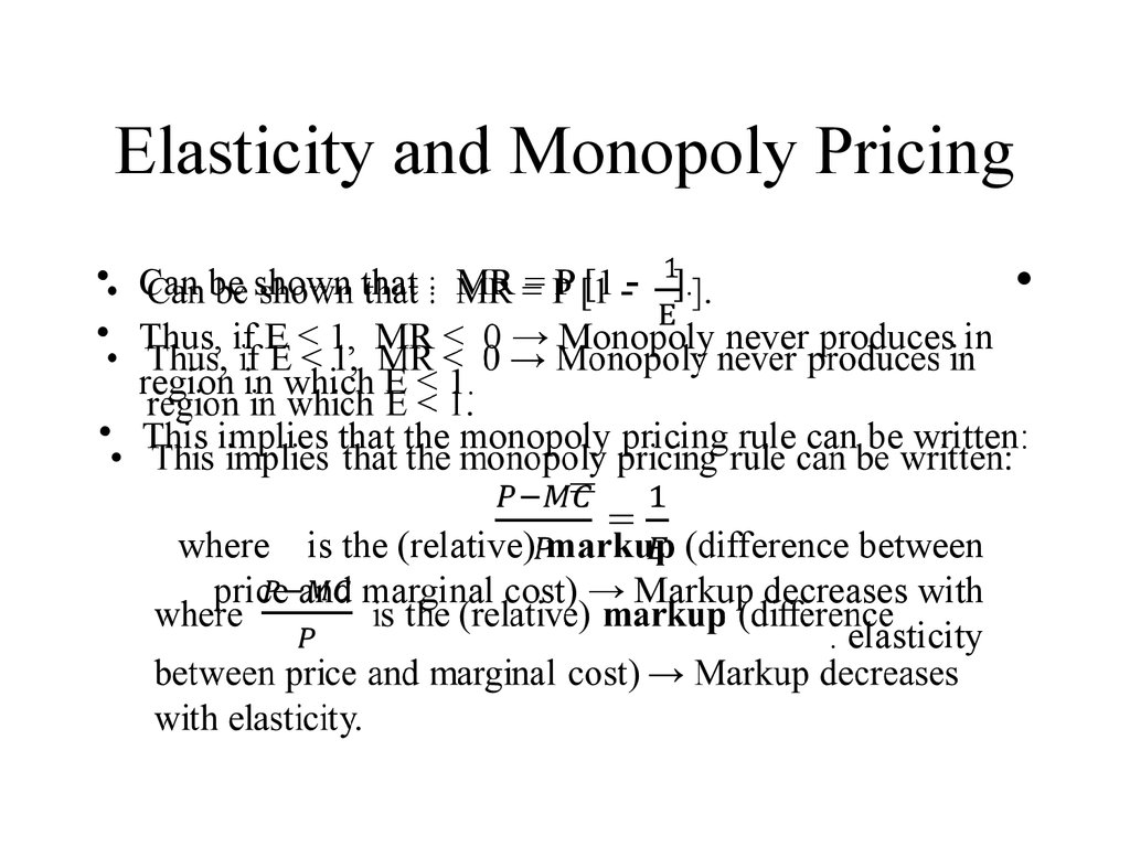 Elasticity and Monopoly Pricing