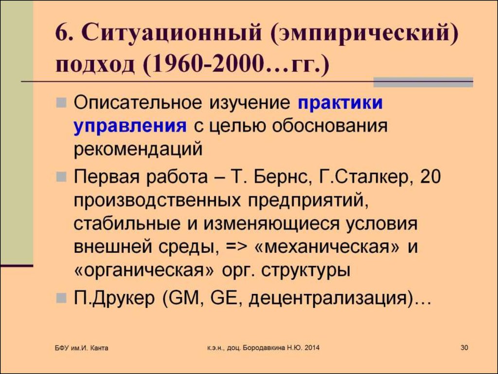 6. Ситуационный (эмпирический) подход (1960-2000…гг.)