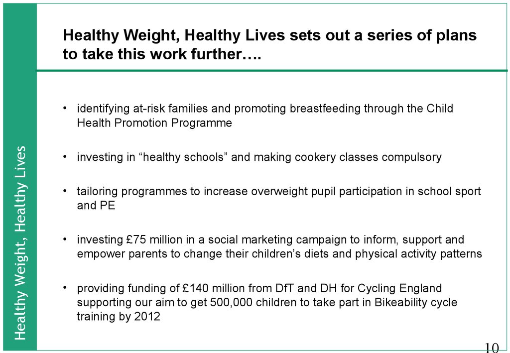 Healthy Weight, Healthy Lives sets out a series of plans to take this work further….