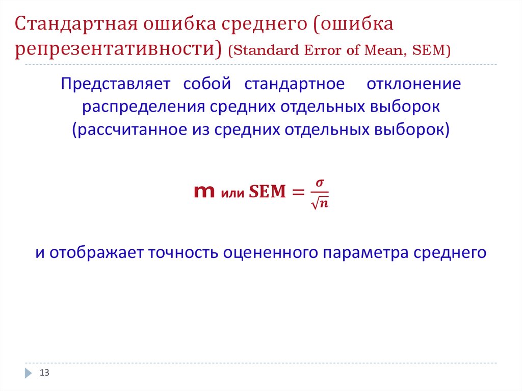 Стандартная ошибка среднего (ошибка репрезентативности) (Standard Error of Mean, SEM)