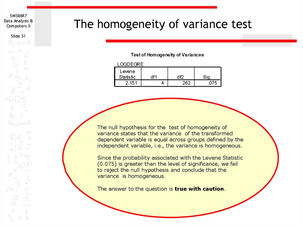 Levene's Test of Homogeneity of Variance using Only Excel ...