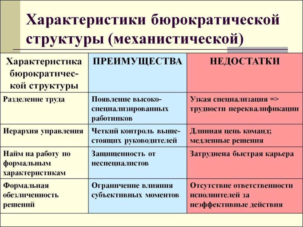 Характеристики бюрократической структуры (механистической)