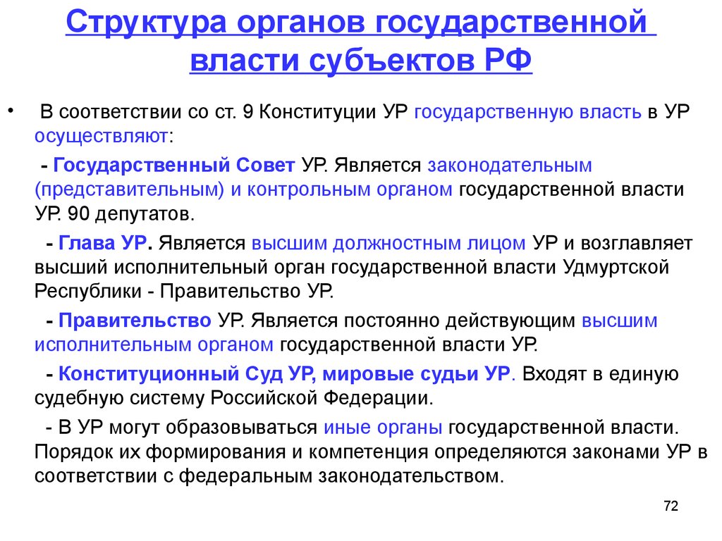 Структура органов государственной власти субъектов РФ