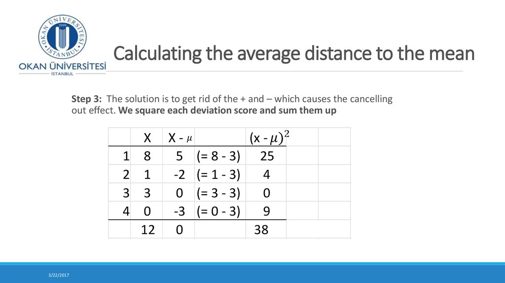 Calculating the average distance to the mean