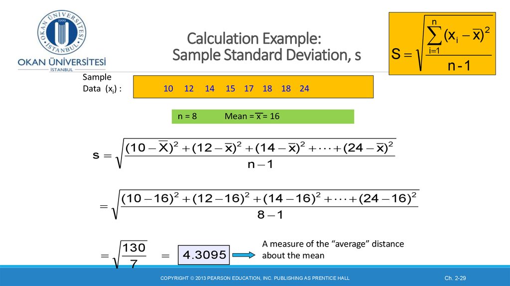 Calculation Example: Sample Standard Deviation, s
