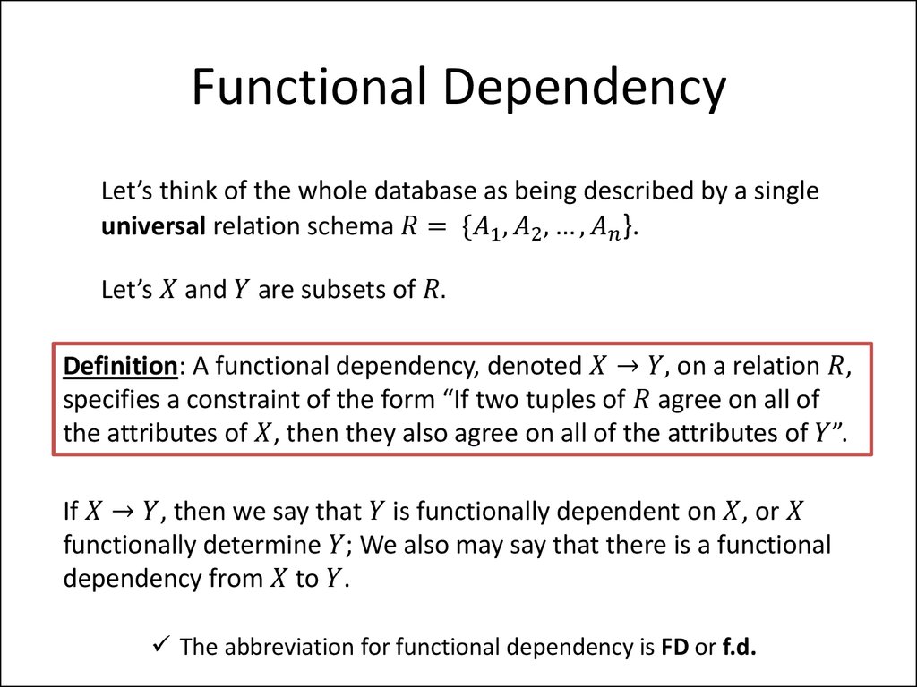 define functional dependency and give example