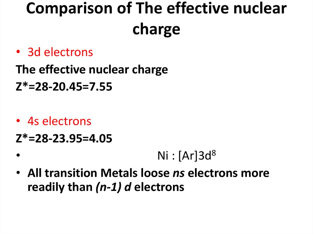 Comparison of The effective nuclear charge