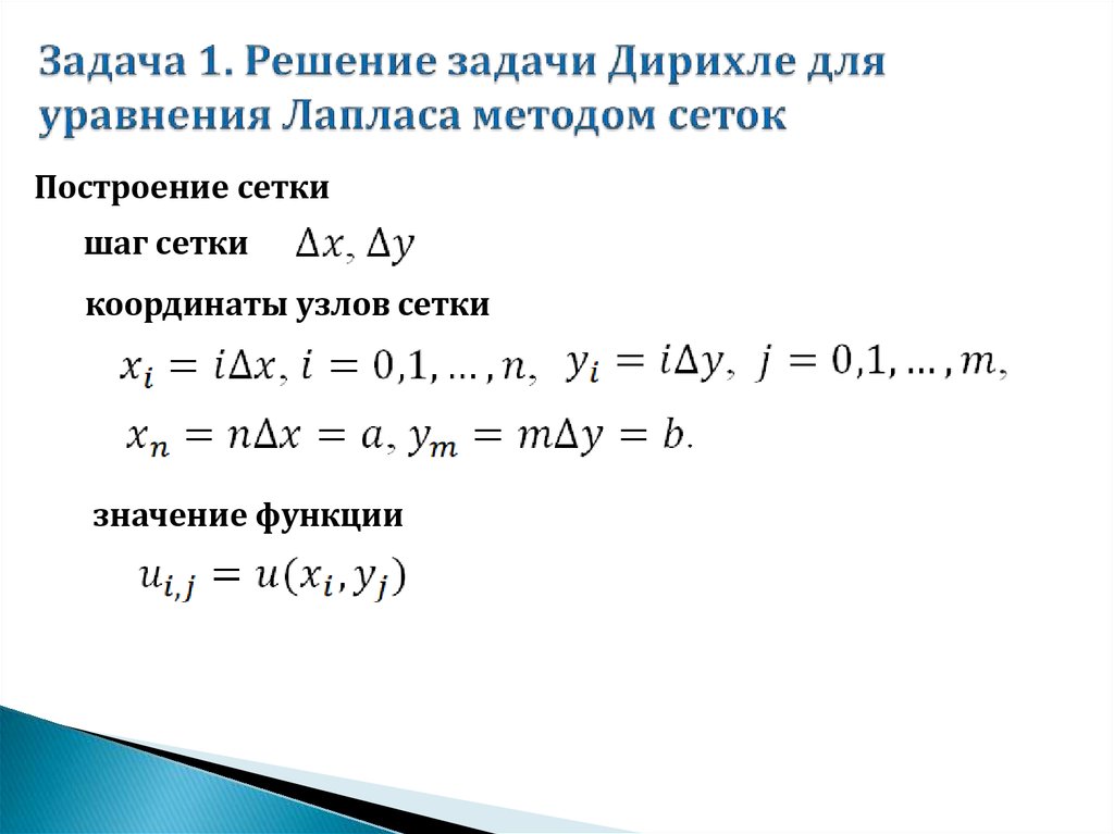 Задача 1. Решение задачи Дирихле для уравнения Лапласа методом сеток