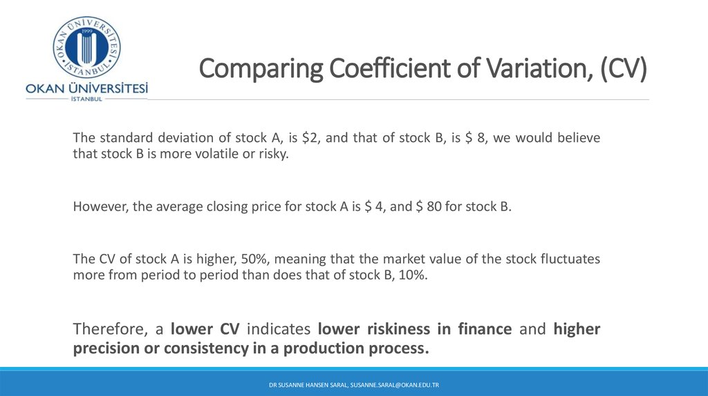 Comparing Coefficient of Variation, (CV)