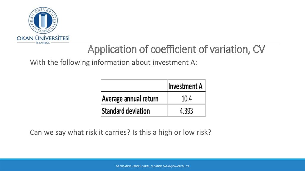 Application of coefficient of variation, CV