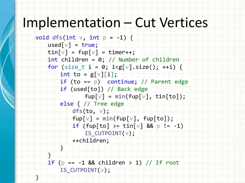 Implementation – Cut Vertices