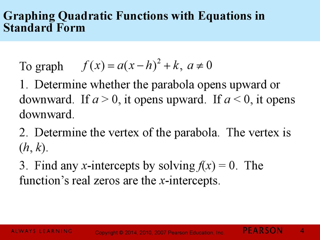 quadratic function in standard form