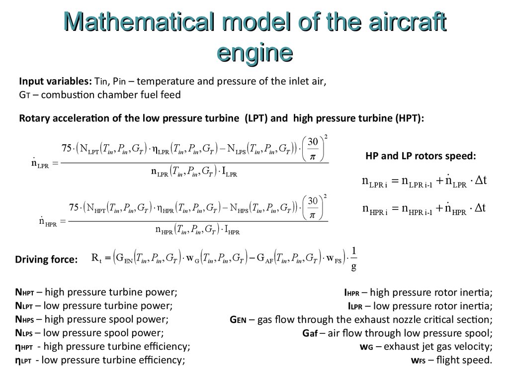 Mathematical model of the aircraft engine