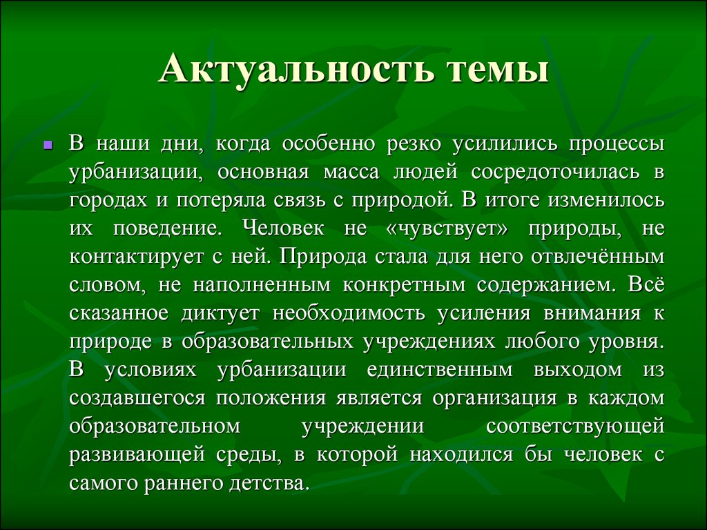 Что в проекте идет после актуальности