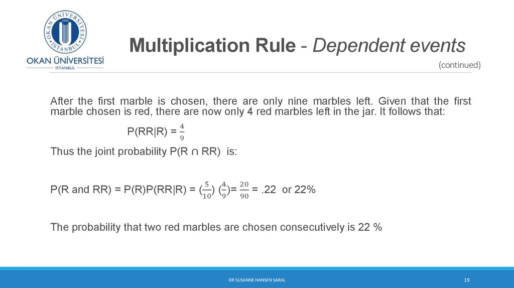 Multiplication Rule - Dependent events (continued)