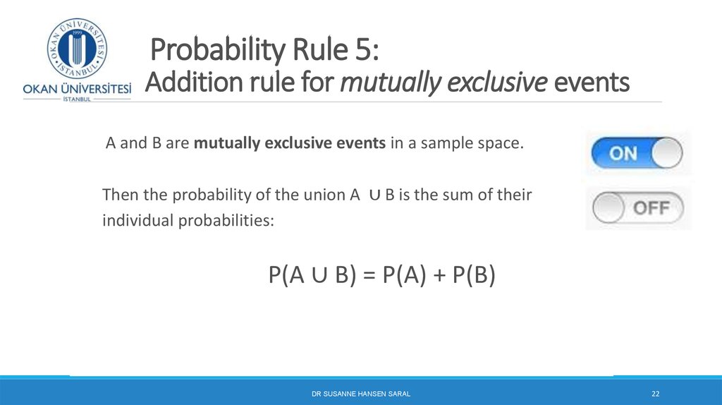 Probability Rule 5: Addition rule for mutually exclusive events