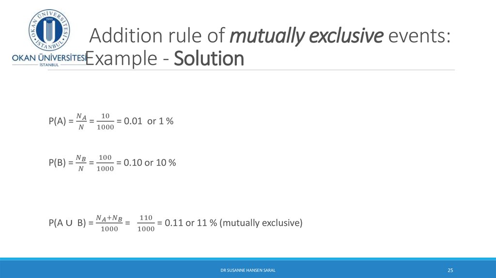 Addition rule of mutually exclusive events: Example - Solution