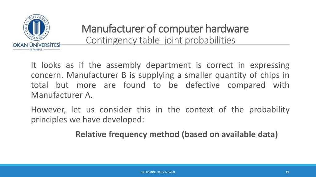 Manufacturer of computer hardware Contingency table joint probabilities