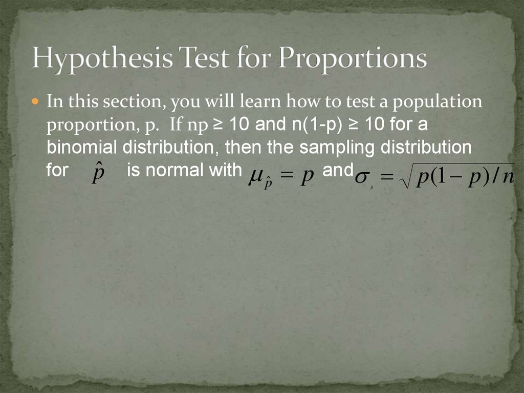Hypothesis testing for means and proportions