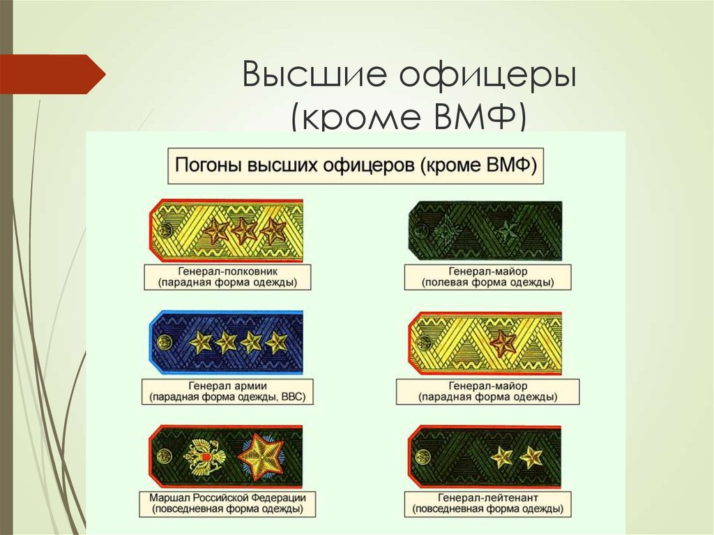 Генеральские погоны российской армии по старшинству названия и фото