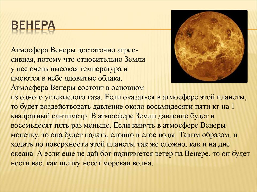 На диаграмме показан состав атмосферы планеты венера