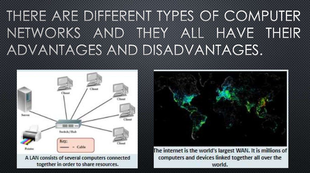 There are different types of computer networks and they all have their advantages and disadvantages.