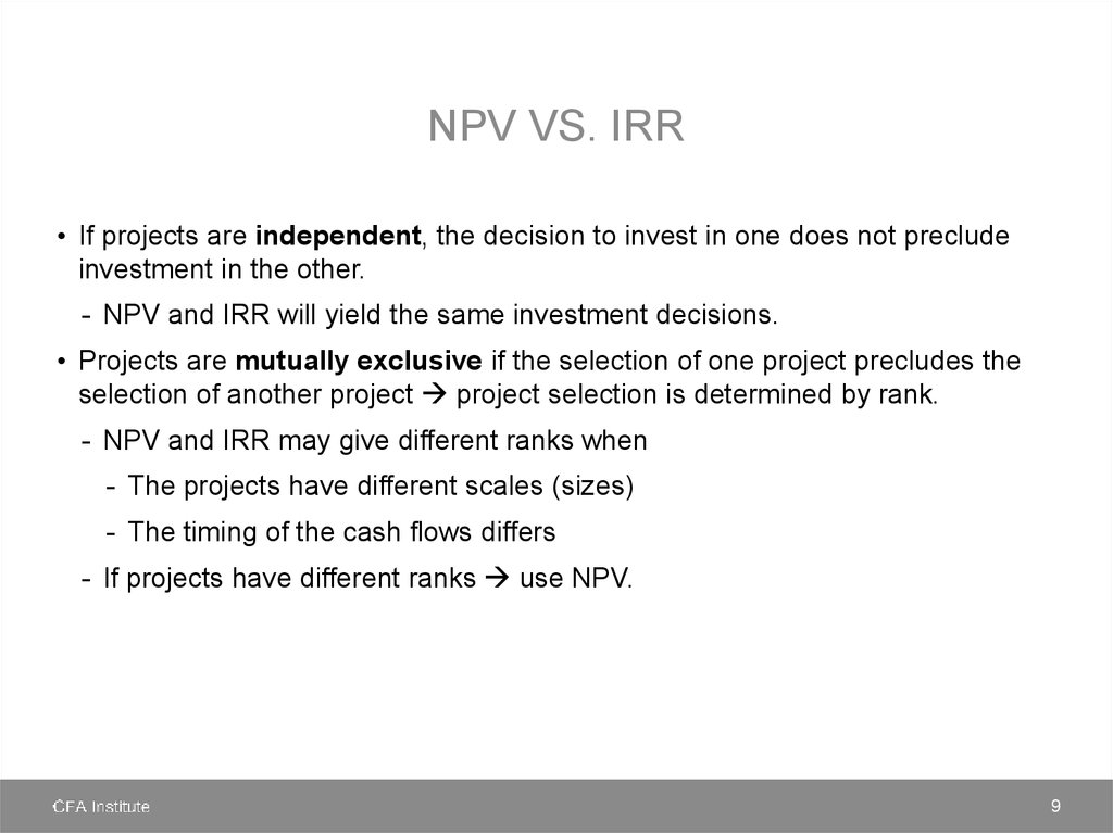NPV vs. IRR