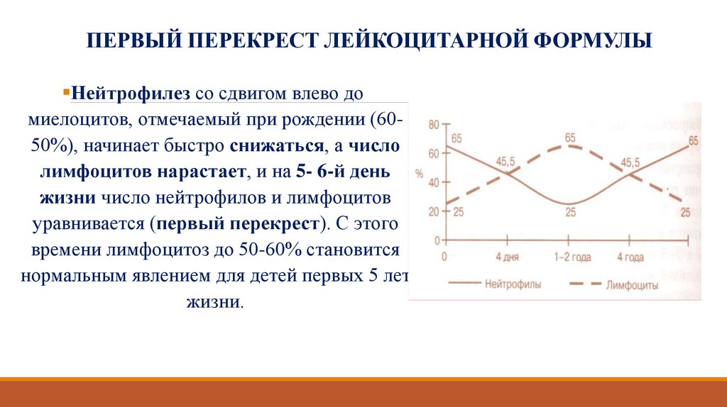 В первые 4 5 дней. Первый и второй Перекрест нейтрофилов и лимфоцитов. Физиологический Перекрест в лейкоцитарной формуле. Первый Перекрест в лейкоцитарной формуле. Физиологический Перекрест в лейкоцитарной формуле у ребенка.