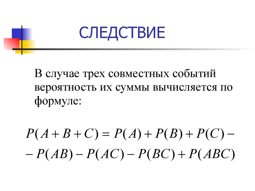 Вероятность трех событий. Формула вероятности суммы совместных событий. Формула сложения совместных событий. Теорема сложения вероятностей совместных событий. Вероятность суммы трех совместных событий.