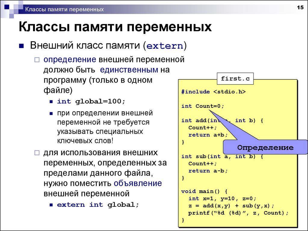 Внешнее определение. Классы памяти переменных. Классы памяти с++. 9 Классы памяти с++. Переменные в памяти.