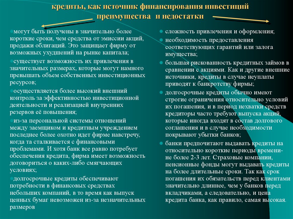 Для внешнего финансирования проектов характерны следующие недостатки