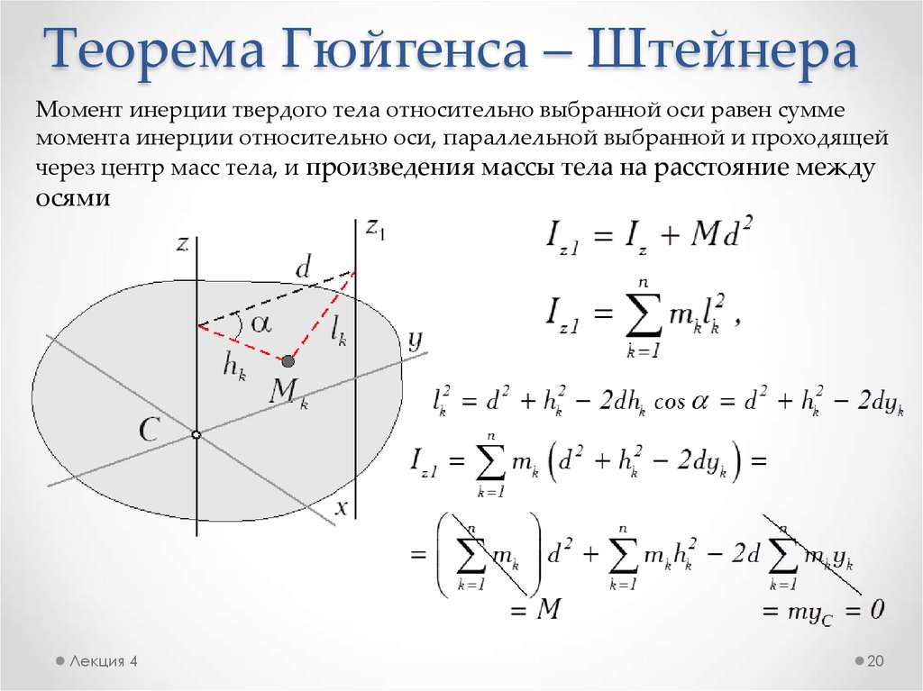 Теорема штейнера. Формула Гюйгенса Штейнера. Теорема Гюйгенса Штейнера формулировка. Теорема Штейнера вывод формулы.