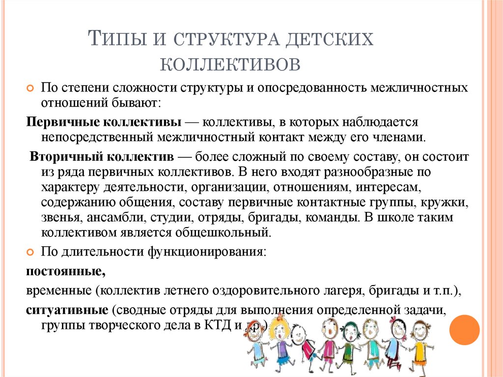 Доклад по теме Структура детского коллектива
