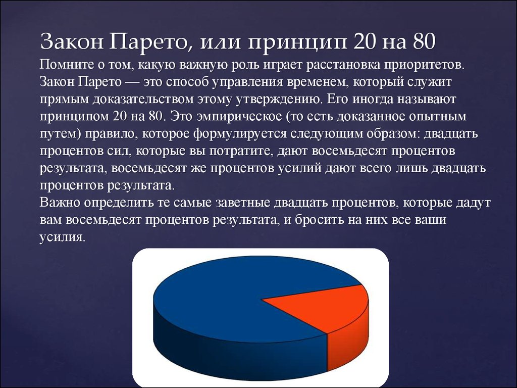 Потратили 80 процентов. Принцип Парето (соотношение 80:20). Правило 80 20 принцип Парето. Принцип Парето 80/20 тайм менеджмент. Правило 80/20 принцип.