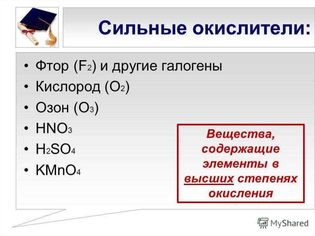 Список восстановителей и окислителей