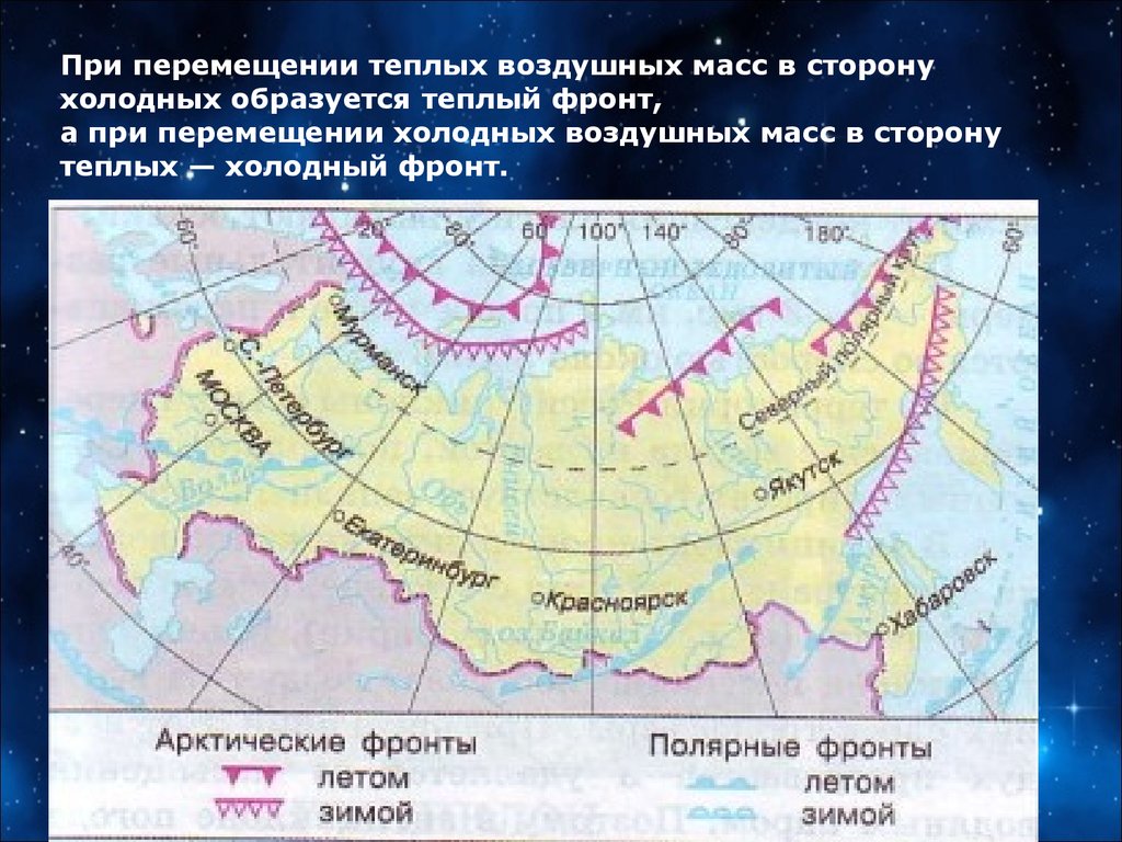 Закономерность атмосферные фронты. Климатические фронты Арктический и Полярный на карте России. Атмосферные фронты на территории России. Атмосферные фронты над территорией России. Атмосферное фронт зимой и летом.