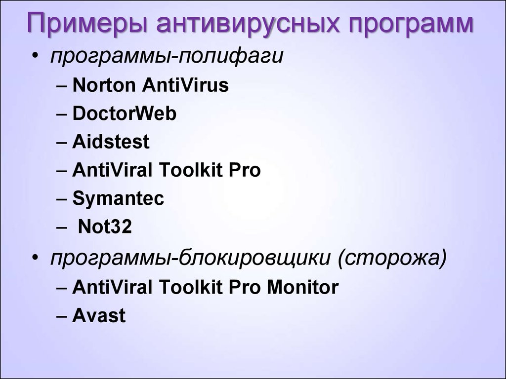 Примеры антивирусных программ