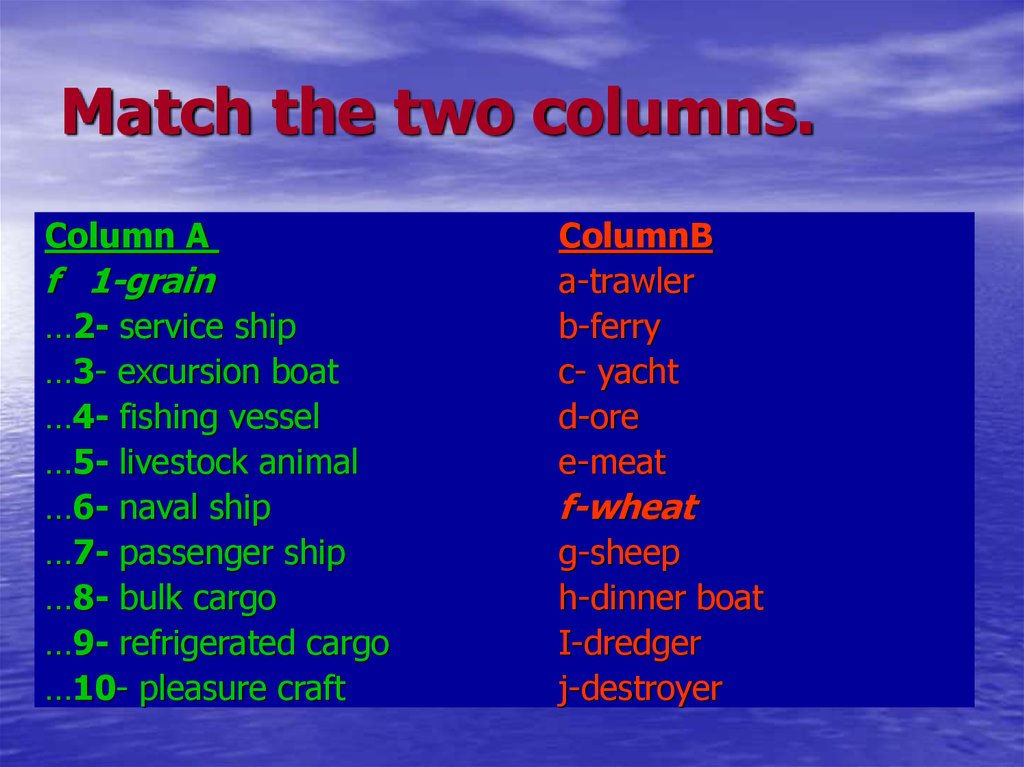 Match the two columns.