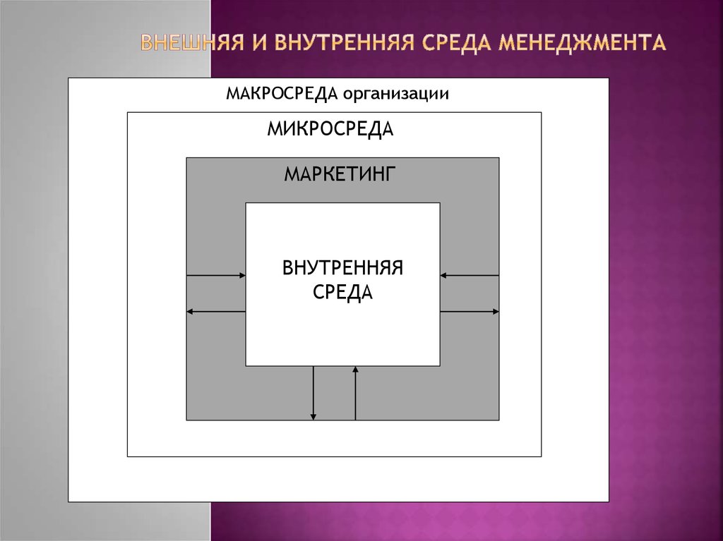 Внешняя и внутренняя среда. Внешняя среда менеджмента.