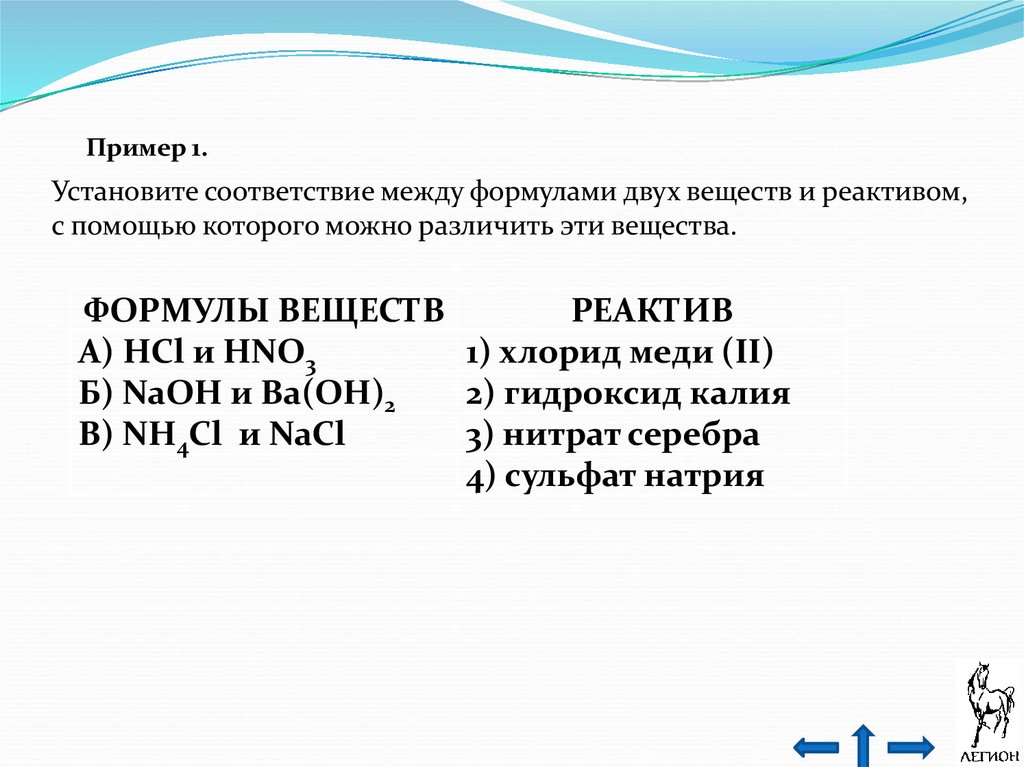 Установите соответствие формулой вещества и реагентами